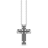 Zancan Collana Cosmopolitan Luxury Croce in argento 925 con spinelli neri naturali, vista frontale pendente ESC065