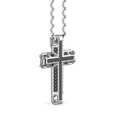 Zancan Collana Cosmopolitan Luxury Croce pendente argento con spinelli neri, vista laterale dettaglio pavé ESC065