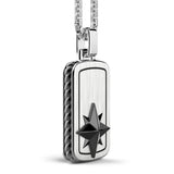 Zancan Collana Cosmopolitan Rosa dei venti dettaglio laterale piastrina argento con bordo intrecciato e stella nera ESC028