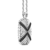 Zancan Collana Cosmopolitan Targa dettaglio laterale pendente argento con diagonali in rilievo e spinelli neri EXC465