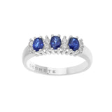Anello donna Comete fedina in oro bianco con tre zaffiri blu ovali alternati a diamanti ANB 2559
