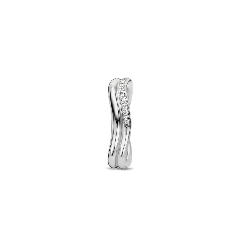 TI SENTO Anello donna fascia ondulata in argento rodiato con fila di zirconi bianchi 12262ZI Variante