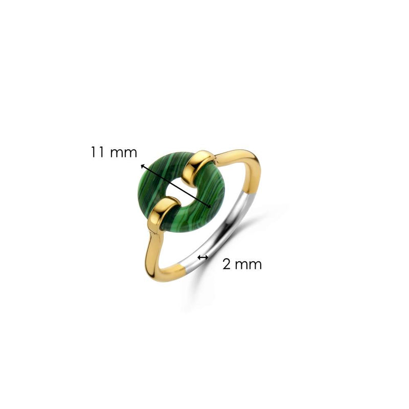 Anello donna Ti Sento in argento bicolore (dorato e rodiato) con pietra rotonda color verde malachite 12237MA Dimensioni