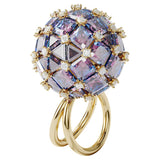SWAROVSKI anello donna Curiosa a sfera in metallo dorato con cristalli taglio princess azzurri e viola