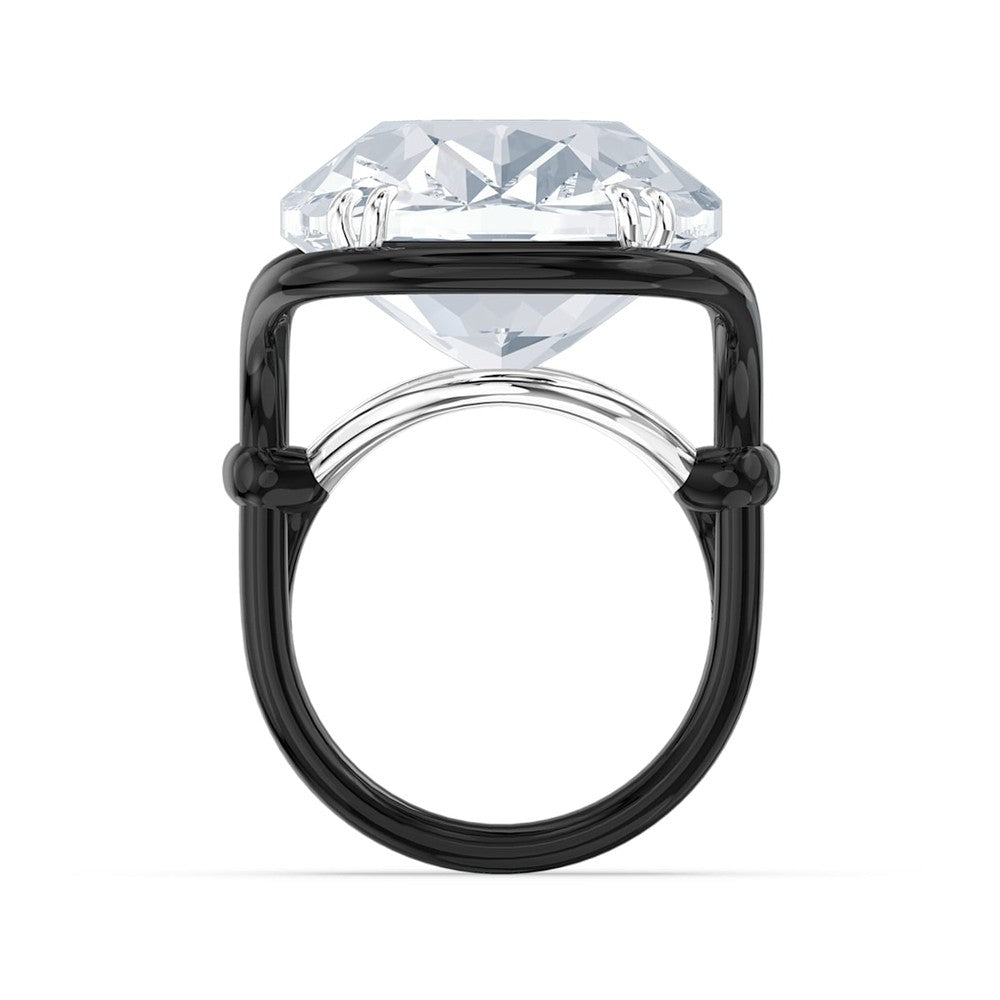 Avalaya Oversized Black Rose Crystal Leaf Cocktail Ring in Aged