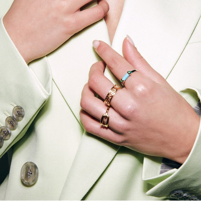 Anello donna Ti Sento Milano in argento bicolore con pietra turchese e due pietre verde malachite 12224TQ Indossato