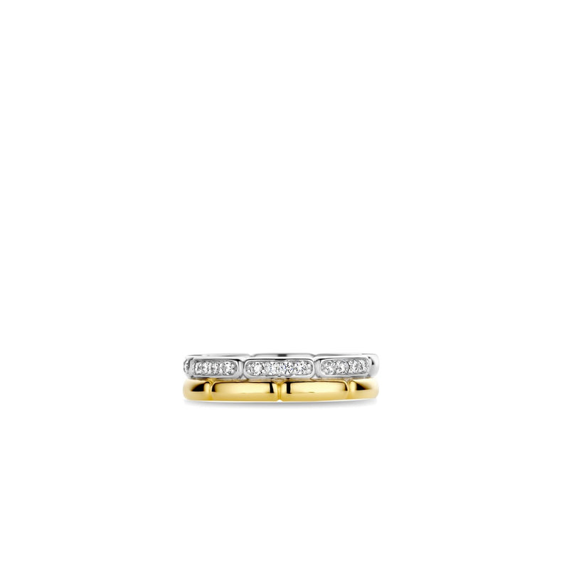 Anello TI SENTO fascia con dettagli rettangolari in argento bicolore con zirconi 12271ZY Variante2
