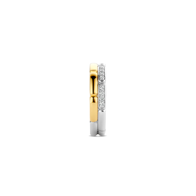 Anello TI SENTO fascia con dettagli rettangolari in argento bicolore con zirconi 12271ZY Variante