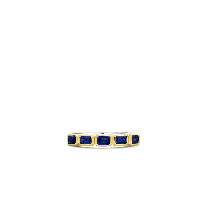 Anello TI SENTO fedina con fila di cinque pietre blu taglio smeraldo in argento bicolore 12274BY Variante2