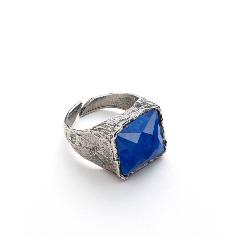 Anello Uomo Drago Con Lapislazuli – Argento 925 Brunito – Fatto A Mano, Varie Misure (13-28)