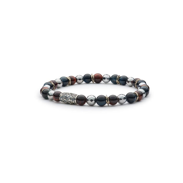 Bracciale uomo Antracite elasticizzato in argento con pietre dure naturali di occhio di tigre ed ematite Bellini Variante1