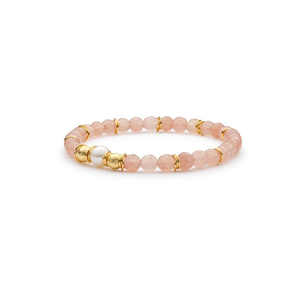 Bracciale donna Antracite elasticizzato in argento dorato con pietre dure naturali di agata rosa e perla Erica Variante1