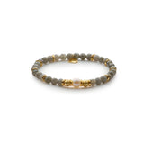 Bracciale donna Antracite elasticizzato in argento dorato con pietre dure naturali di labradorite e perla Calla