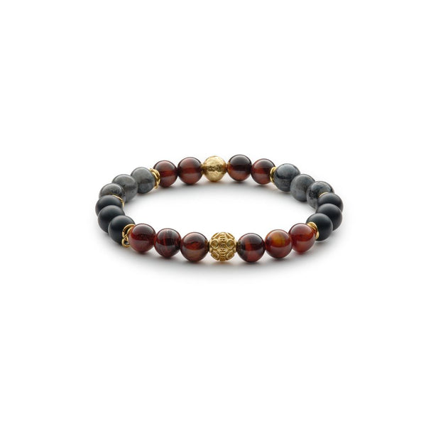 Bracciale uomo Antracite elasticizzato in argento dorato con pietre dure naturali Madame