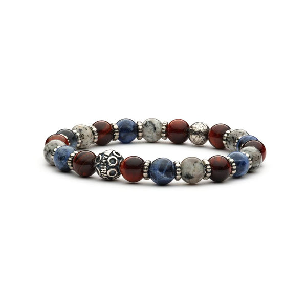 Bracciale Antracite da uomo elasticizzato in argento con perle sferiche in pietre dure naturali Scorpio Chic