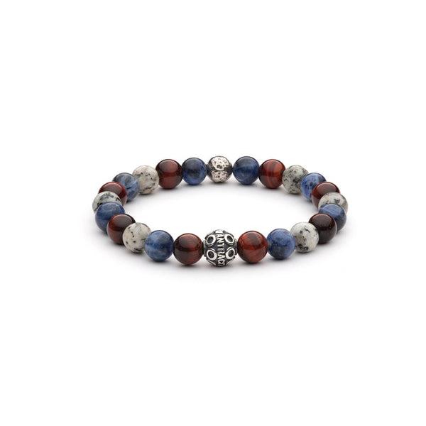 Bracciale Antracite da uomo elasticizzato in argento con perle sferiche in pietre dure naturali Scorpio