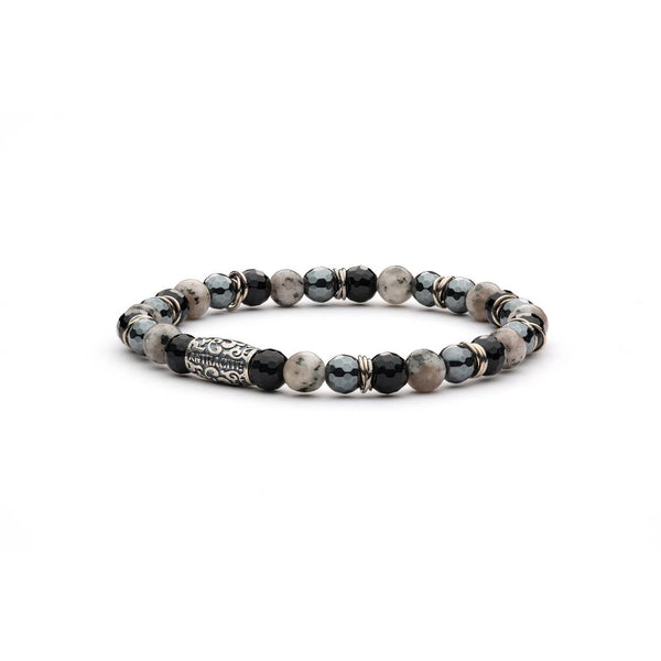 Bracciale Antracite da uomo elasticizzato in argento con perle sferiche in pietre dure naturali Acapulco Variante1