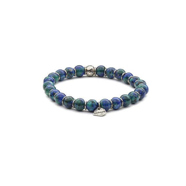 Bracciale Antracite elasticizzato in argento invecchiato con perline da 8 mm in pietre dure naturali Mirto