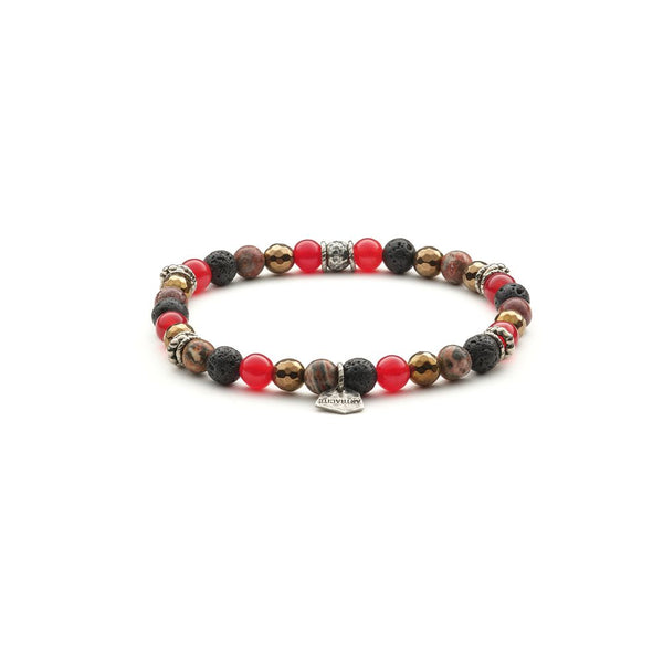 Bracciale Antracite elasticizzato in argento invecchiato con perline da 6 mm in pietre dure naturali Sharon