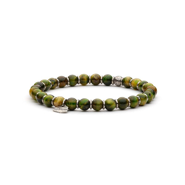 Bracciale Antracite da uomo elasticizzato in argento con perle sferiche in pietre dure naturali verdi Santiago Variante1