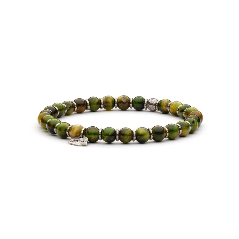 Bracciale Antracite da uomo elasticizzato in argento con perle sferiche in pietre dure naturali verdi Santiago Variante1