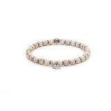 Bracciale Antracite da uomo elasticizzato in argento con perle sferiche in pietre dure naturali bianche Alhambra