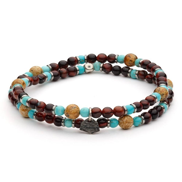 Bracciale Antracite da uomo a due giri elasticizzato in argento invecchiato con perle sferiche in pietre dure naturali Benjamin