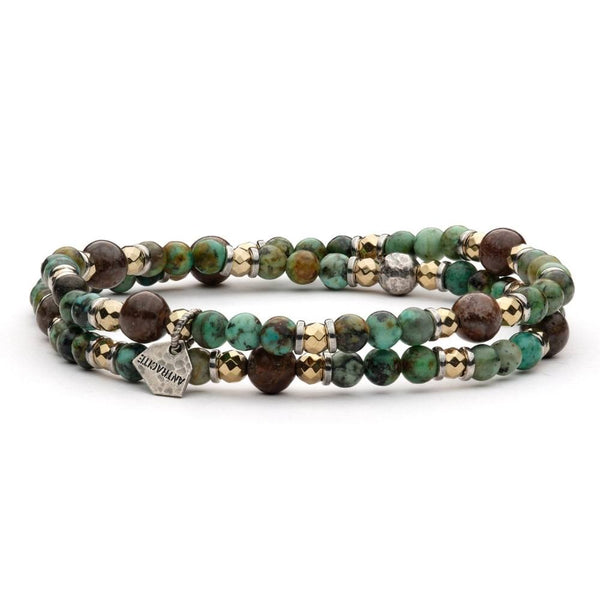 Bracciale Antracite da uomo a due giri elasticizzato in argento invecchiato con perle sferiche in pietre dure naturali Ludwig Variante1