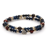 Bracciale Antracite da uomo a due giri elasticizzato in argento invecchiato con perle sferiche in pietre dure naturali Nikola