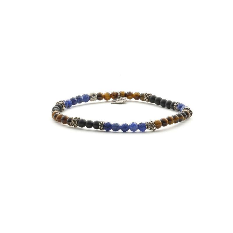 Bracciale Antracite elasticizzato in argento invecchiato con perline da 4 mm in pietre dure naturali Rex Variante