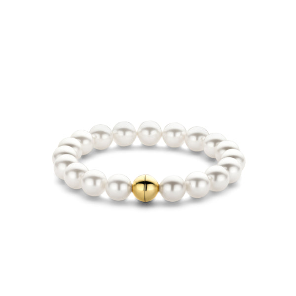 Bracciale Ti Sento con perle bianche diametro 10 mm e chiusura in argento dorato 23013YP