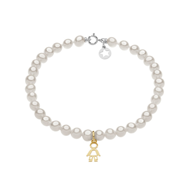 Bracciale donna Comete con perle coltivate di fiume bianche con charm a forma di bimbo in oro giallo BRQ 321