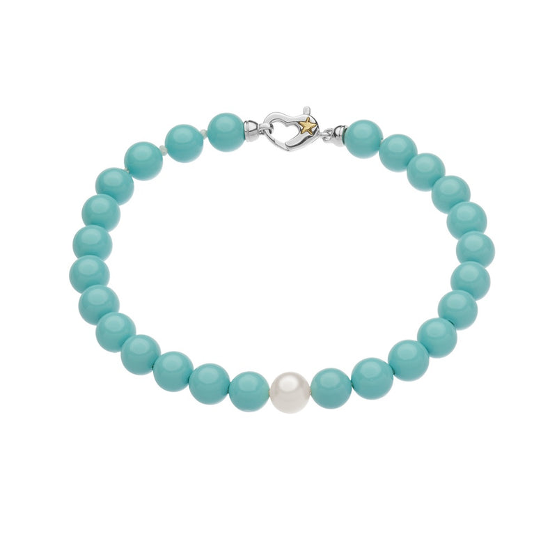 Bracciale donna Comete con Shell pearl turchesi e perla bianca con chiusura a cuore in argento e oro BRQ 317