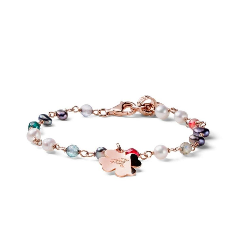 bracciale Maria Cristina Sterling in argento rosè con perle colorate e charm quadrifoglio G3972R