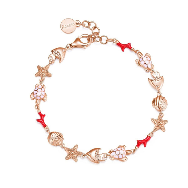 Bracciale donna Rosato in argento rosa con pendenti di conchiglia, tartaruga, corallo, stella marina e pesce RZIB12