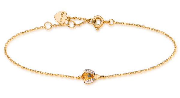 Bracciale donna Rosato in oro giallo 9 kt con ape centrale con pietra di quarzo citrino e diamanti RGAB004