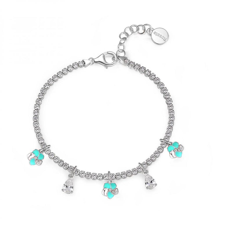 ROSATO Bracciale tennis donna con pendenti a fiore in argento con smalto turchese e zirconi RZGA28