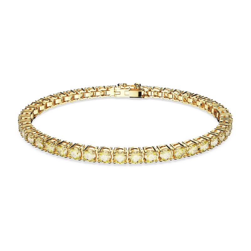 Bracciale donna Swarovski tennis in metallo dorato e zirconi gialli taglio rotondo 5648933