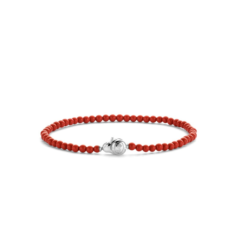 TI SENTO Bracciale donna con perline color rosso corallo e chiusura in argento rodiato 2965CR