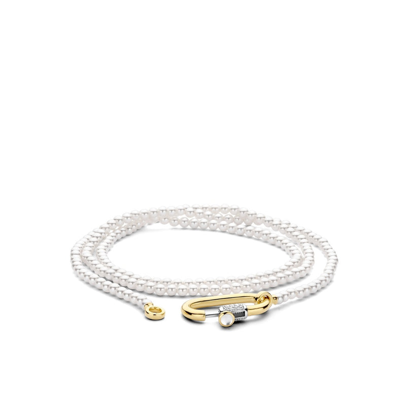 Bracciale Ti Sento a tre fili con perle bianche e chiusura in argento dorato e zirconi 2976PW Variante1