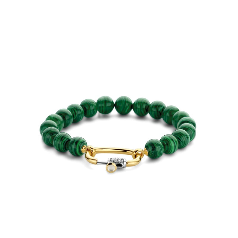 Bracciale Ti Sento con perle color verde malachite e chiusura in argento dorato con zirconi 2961MA