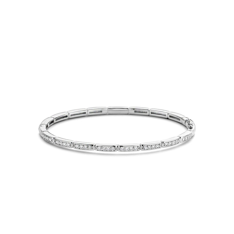 Bracciale TI SENTO donna rigido con decoro rettangolare in argento rodiato e zirconi 23001ZI