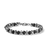 Bracciale uomo Maria Cristina Sterling in argento con elementi a forma di fiore e sferette in lava nera G4505