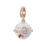 Charm donna Rosato RZ183 in argento rosè campanellino smaltato, zirconi e scritta Thanks mom
