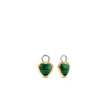 Charm per orecchini TI SENTO a cuore in argento dorato con pietre cabochon color verde malachite 9231MA
