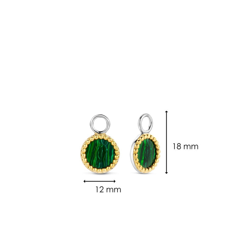 Charm per orecchini TI SENTO rotondi con pietra color verde malachite in argento bicolore 9227MA Dimensioni