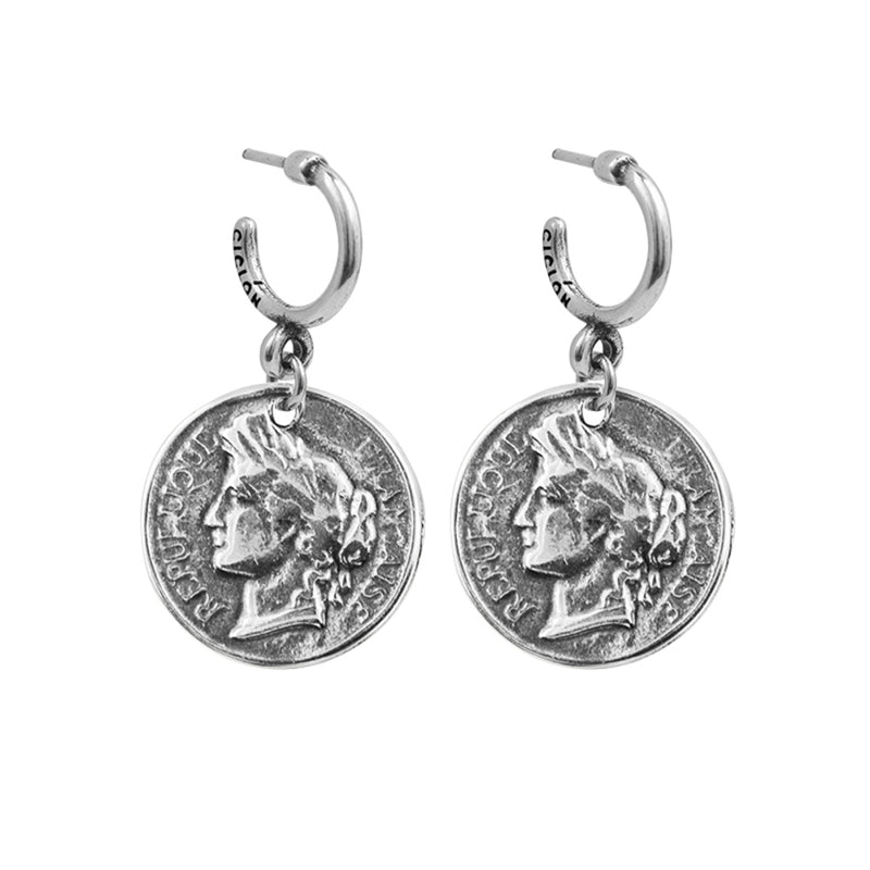 Orecchini donna Ciclón in metallo argentato pendenti con monete 021600