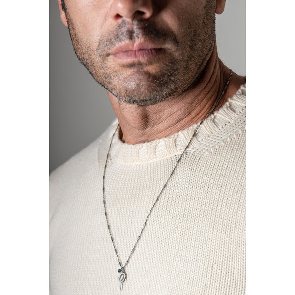 Collana uomo Antracite in argento invecchiato con pendenti vari tra cui una croce Classic Indossato