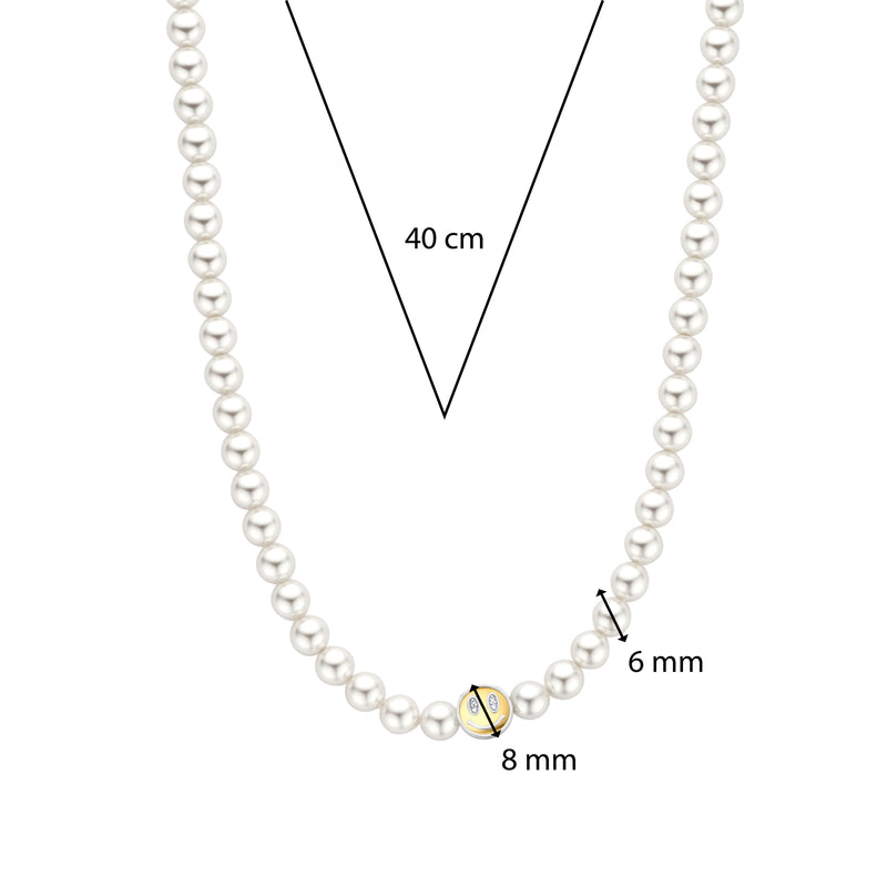 Collana Ti Sento con perle bianche 6 mm e Smile centrale in argento dorato e zirconi 34014YP Dimensioni