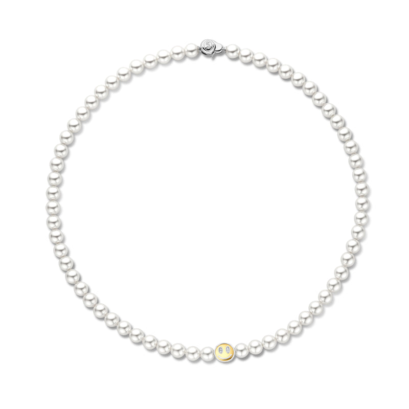 Collana Ti Sento con perle bianche 6 mm e Smile centrale in argento dorato e zirconi 34014YP Variante2